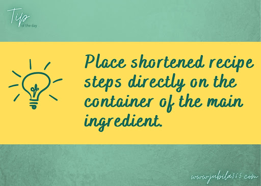 Place shortened recipe directly on the container of the main ingredient