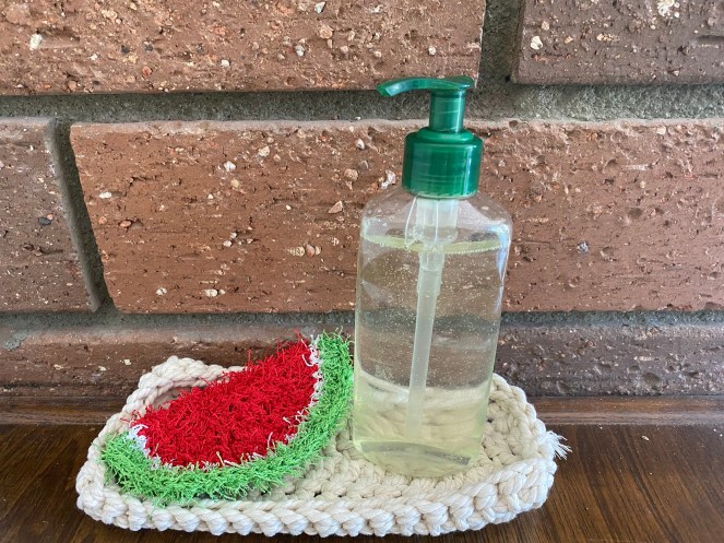 Watermelon - Dish Scrubbie with macrame holder
